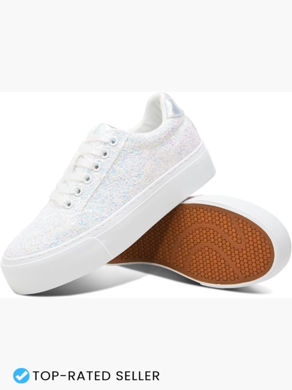 Glitter Platform Sneakers Sequin Sparkly Casual Walking Shoes Lace-Up Thick Sole